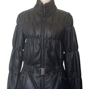 Vintage Black Soft Leather Danier Down Filled Puffer Jacket, Size Small